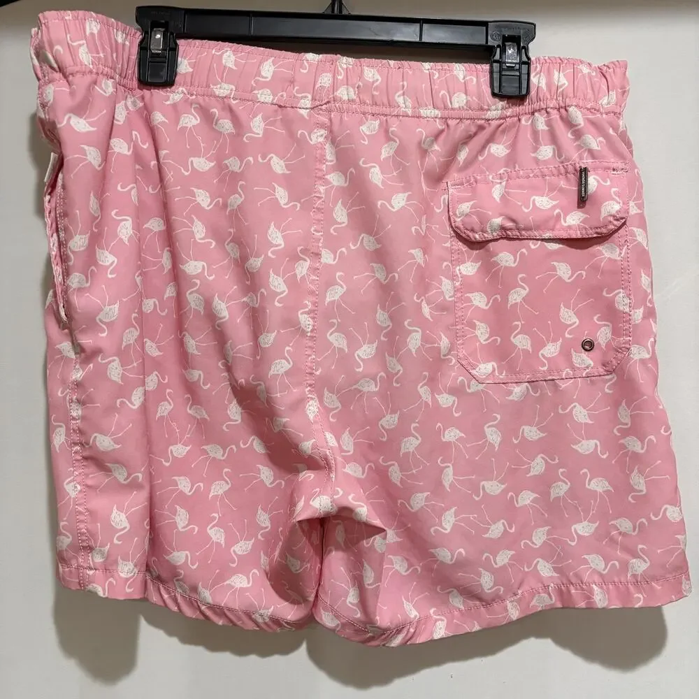 Vintage Summer Shorts Mens M Pink Flamingo Swim Trunks Lined Elastic Waist Pool